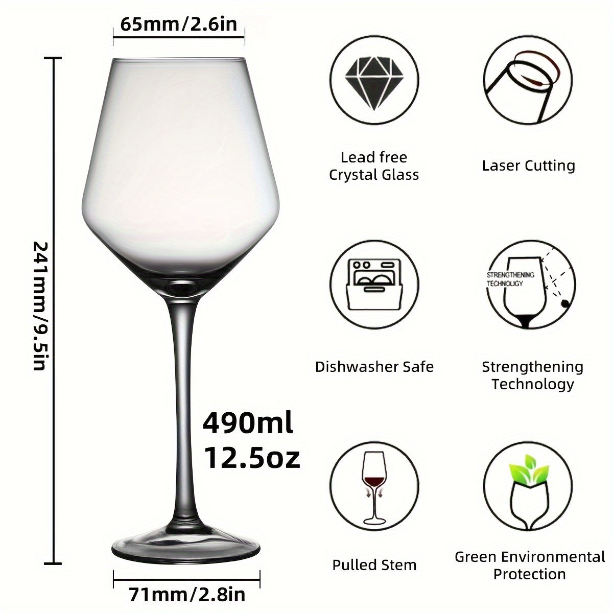4 Piece Wine Glass Set (Gift Boxed) - Crystal Clear Stem Glasses 12.5oz