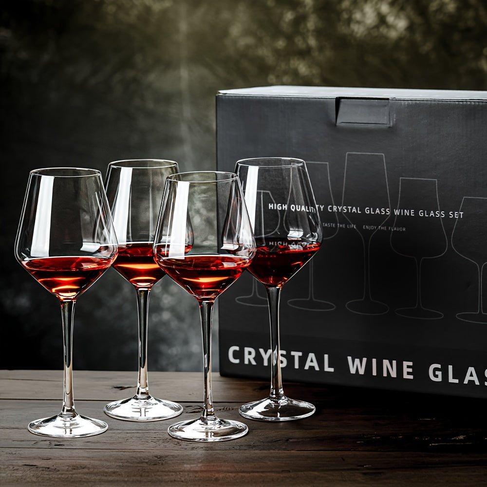 4 Piece Wine Glass Set (Gift Boxed) - Crystal Clear Stem Glasses 12.5oz