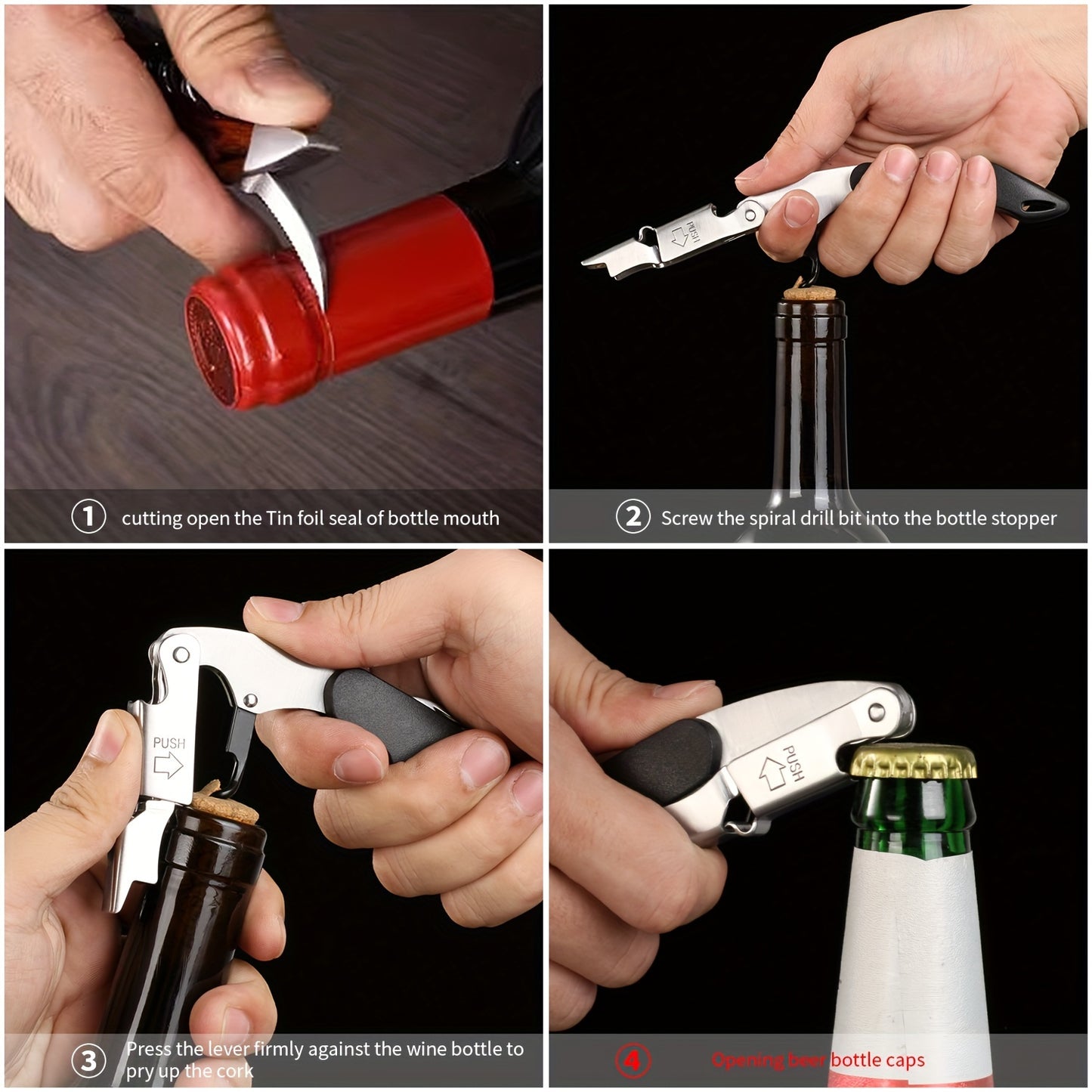 Multifunctional stainless steel corkscrew