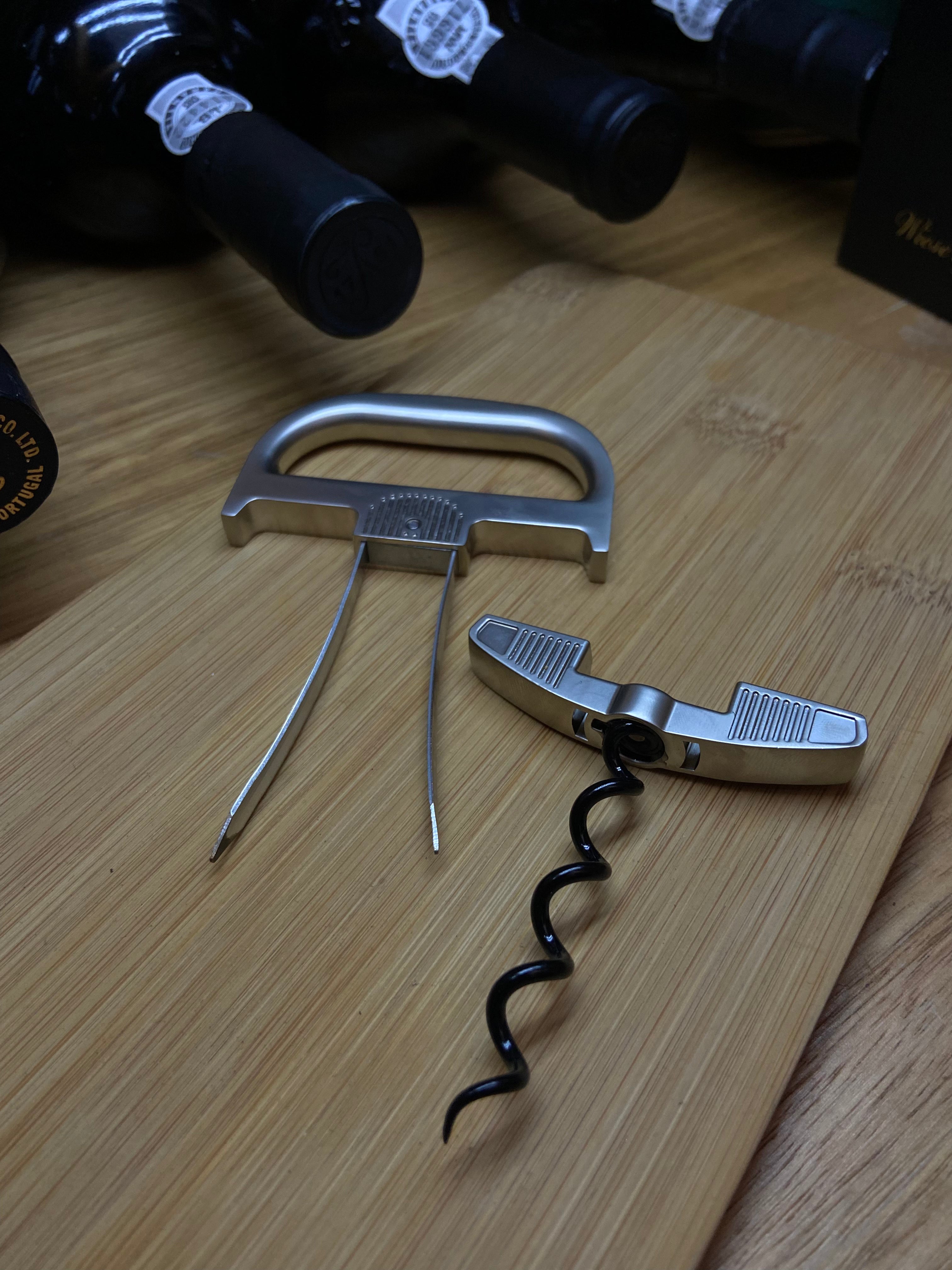 Abridor de vinho de aço inoxidável premium - com saca-rolhas e suporte